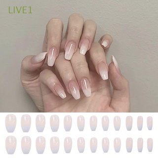 LIVE1 24pcs/Box Ballerina Gradient White Coffin False Nails Artificial Nail Tips Wearable Detachable Manicure Tool Press On Nails Full Cover Fake Nails (1)