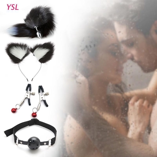 YSL 4PCS/Set BDSM Tail Plush Anal Plug Ear Clips Mouth Ball Nipple Clips Cosplay Costume for Valentine's Day Gifts