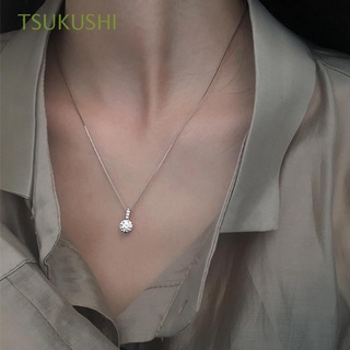TSUKUSHI Mujer Collar de circón AAA Simple Gargantilla Clavícula Chian Plateado Elegante Brillante Colgantes De moda Diamante Cuenta redonda