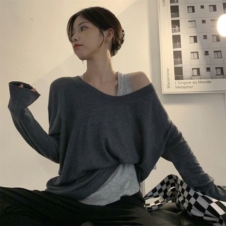 Dos piezas de moda suelta manga larga camiseta + chaleco sexy sin mangas