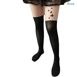 Lolita negra Lolita con estampado de muslo alto Illusion calcetines de tatuaje Sexy Harajuku Harajuku adelgazante Hosiry (1)