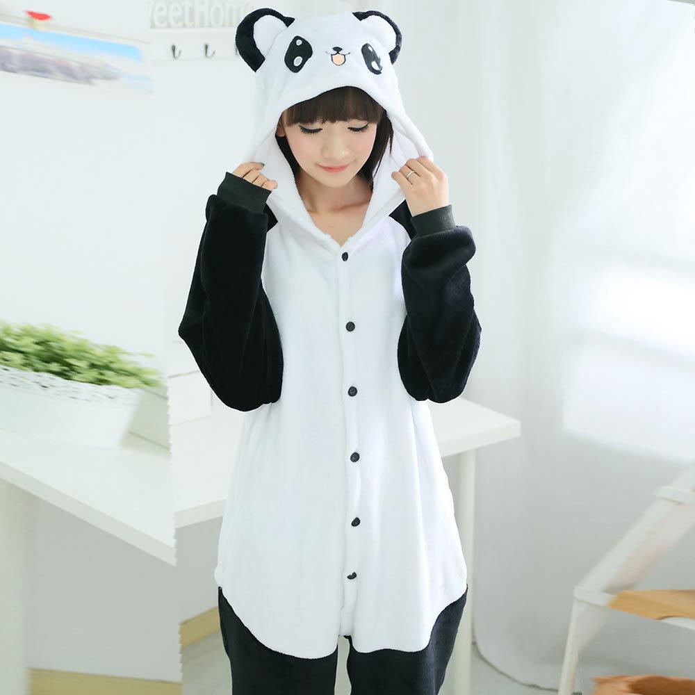 Pijama de dibujos animados Kigurumi Panda de manga larga con capucha para mujeres/pijamas de Panda para adultos