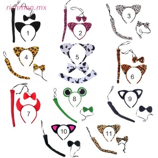 richmo 11 Colors 3Pcs Child Kid Animal Costume Set Cute Plush Ear Headband Bowtie Long Tail Children Day Cosplay Kit Stage Party Favors