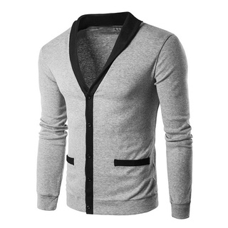 Los hombres de la moda de punto de algodón Cardigan de ocio Casual desgaste delgado empalme botones suéter prendas de punto Tops (8)