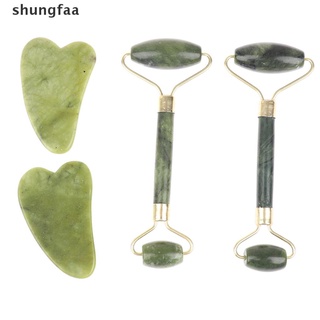 shungfaa rodillo de masaje de jade natural + tabla guasha raspador de spa piedra masajeador facial set mx