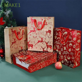 MAKE1 1/10PCS Cajas de regalos Caja de regalo de papel Kraft Favores de la boda Paquete de pastel Bolsas de regalo de Navidad Decoración navideña Bolsas de embalaje de galletas Con mango Regalo de los niños Bolsa para envolver caramelos Navidad Alce