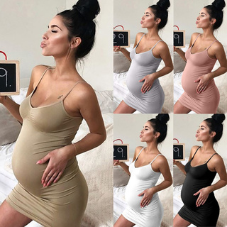 Leiter_mujer Sexy sólido maternidad embarazada V-cuello sin mangas enfermería Boho Mini vestido