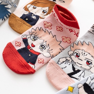 5 pares Anime Jujutsu Kaisen patrón barco calcetines calcetines de algodón cómodos calcetines de tobillo de algodón (8)