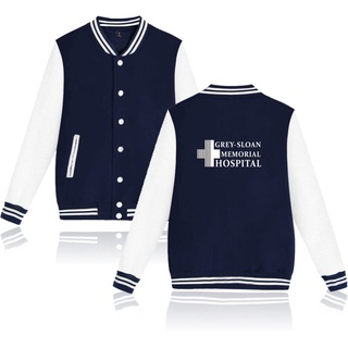 Greys Anatomy Hospital Men Baseball Jacket Pocket Button Hoodies Coat Streewears