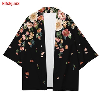 2021 spring and summer women s new style flower and plant line Japanese performance clothing haori kimono digital printing