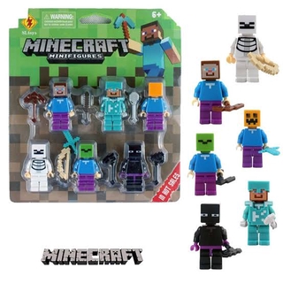 6pcs/set Minecraft Figure Toys Set With Weapons Mini Action Figures Kids Game Toys Gifts