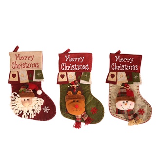 Christmas decoration gift bag christmas socks christmas stockingNew Christmas decorations linen printing creative cartoon three-dimensional old man Christmas socks gift bag linen socks (6)
