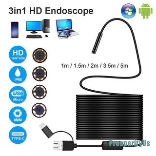 [ProsperityUs] Cámara HD 3 En 1 USB Type-C Endoscopio Inspección Borescopio 5.5/7/8 Mm IP68