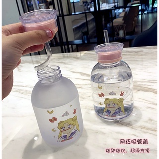 Sailor Moon Plástico Transparente Con Botella De Agua De Paja De Dibujos Animados Esmerilado A Prueba De Fugas Bebida Niña Taza (4)