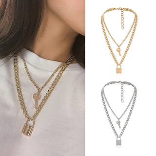 personalizado retro lock collar oro plata colgante multicapa collar gargantilla cadena mujeres accesorios de joyería