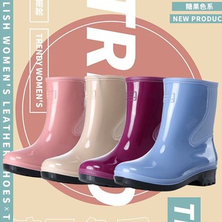 Botas de lluvia de las mujeres de tubo corto de moda botas de lluvia, botas de lluvia antideslizantes, zapatos de agua para adultos, botas de lluvia de agua exterior, zapatos impermeables, zapatos de goma cálidos y de algodón (5)