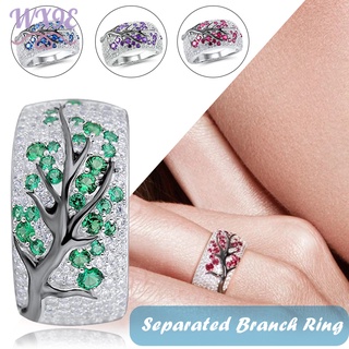 Wx9e anillo plateado dicroico en forma de rama joyería con incrustaciones de circonita anillo de dedo decoración para mujeres