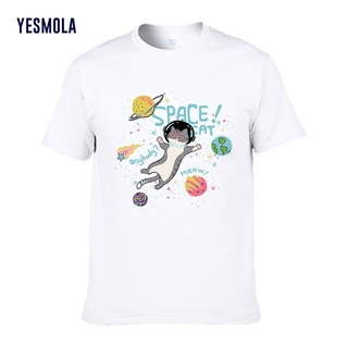 Yesmola camiseta de dibujos animados espacio gato camiseta de verano de moda de manga corta Casual de algodón de manga corta Unisex camiseta