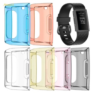 Anqo1 For -Fitbit Charge 3/4 Case protector TPU Silicone Protective Clear Case Cover Shell for -Fitbit Charge 3/4 Smart Watch Band Accessories Bumper TPU Screen with Film Protective Shell Case