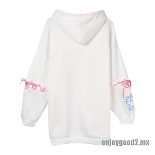 {enjoy} Harajuku Print Lace Up Sweatshirt Women Hoodie Gothic Hooded Pullover Streetwear (7)