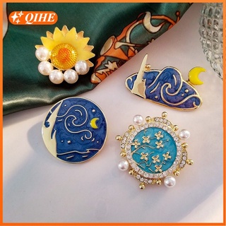 Starry Brooches Sun Moon Stars Castle Scarf Bag Clothes Lapel Pin Classic Elegant Flower Jewelry Gift for Wife Lover Girl (1)
