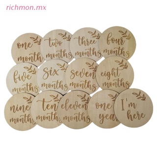 richmo - 13 tarjetas de registro mensuales para recién nacidos, diseño de madera, tarjetas conmemorativas, fotografía, accesorios