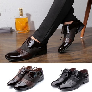 Primavera otoño de los hombres zapatos de vestir de cuero de la PU puntiagudo de encaje de hombre Formal de la oficina de trabajo de la boda zapatos 38-47