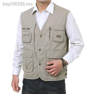 9.14❅✤Chaleco de primavera y otoño para hombre, chaleco de algodón para papá de mediana edad, chaqueta informal con múltiples bolsillos, chaleco de pesca, chaleco