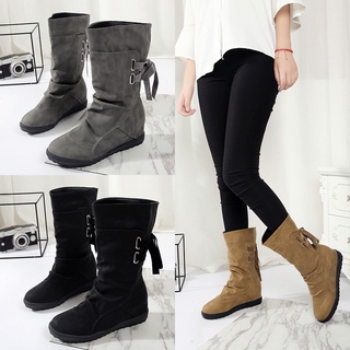 Women Flat Low Heel Boots Casual Ladies Lace Up Shoes Anti-slip for Winter Party