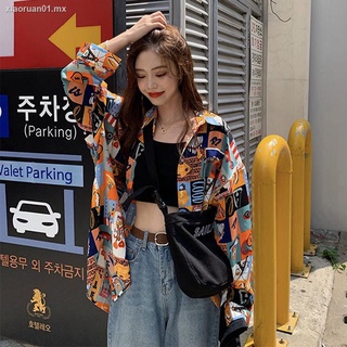 ❀Ins super fire camisa de impresión creativa otoño mujer coreana retro estilo universitario suelta y delgada camisa de manga larga estudiante (8)