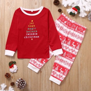 ╭trendywill╮Christmas Children Kids Letter Printed Top+Pants Xmas Family Clothes Pajamas