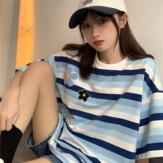 Arco Iris Rayas Media Longitud t-Shirt Mujer Estudiante Fondo Camisa Harajuku Estilo