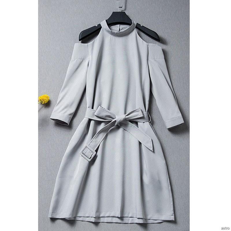 Nuevo Halter cinturón de arco vestido de verano Halter arco cinturón verano 3/4 manga Mini vestidos (8)