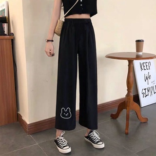 Summer Thin Wide-Leg Pants Korean Style High Waist All-Matching Straight Casual Pants for Women Students Slimming Cropped Black Pants