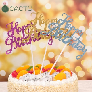 CACTU nueva decoración de tartas Baby Shower fiesta Cupcake feliz cumpleaños purpurina papel de boda adorno de tartas DIY fiesta suministros postre palos/Multicolor