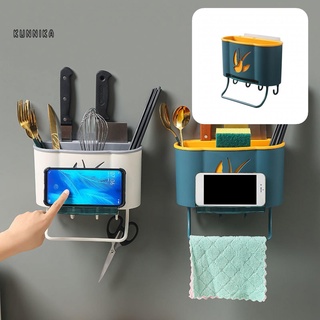 kunnika- ahorro de espacio cubiertos escurridor cuchara tenedor palillos titular montado en la pared accesorios de cocina