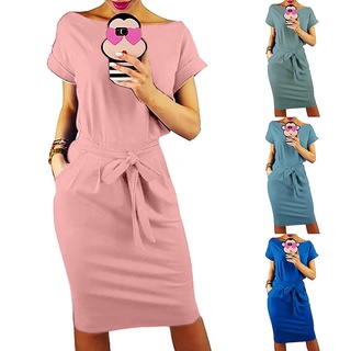 Women' S Fashion Cool Solid Color Casual Formol Party Short Sleeve Elegant Dress