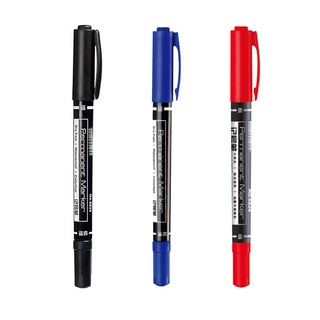 Rotulador de doble punta permanente pintura aceitosa firma marcadores bolígrafos negro azul tinta roja dos puntas MM escuela oficina papelería