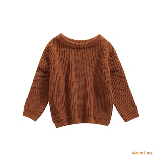 laa8-baby suéter de cuello en o de color sólido, ajuste suelto de manga larga de punto jersey para