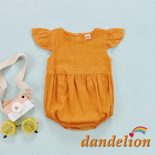 DANDELION-Baby Girl Summer Romper, Cute Fly Sleeve Solid Color Cotton Bodysuit One (1)