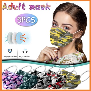 （ujhrtdg.mx）5PCS Unisex Adult Camouflage Print Outdoor Mask Protective Disposable Face Mask