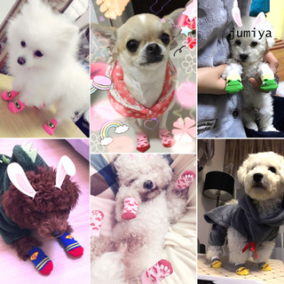 A-S 4 calcetines antideslizantes para mascotas, algodón, tejido, estampado de pata, calcetines para perros, mascotas, para el hogar (4)