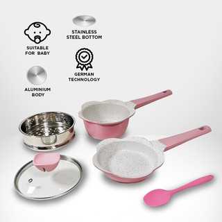 Baby Cookware-Pink Pan Equipment MPASI Teflon MPASI Frypan MPASI olla (2)
