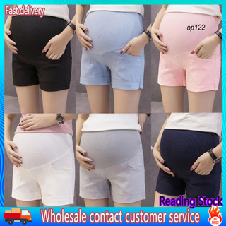 OP_Summer pantalones cortos de maternidad de Color sólido para mujeres embarazadas pantalones abdominales elásticos