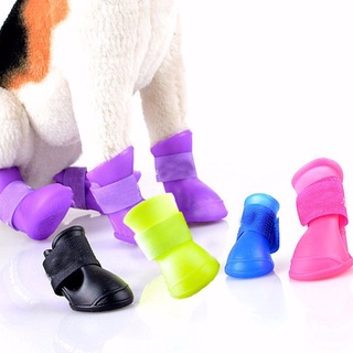 Escuchar 4 piezas caliente impermeable moda PU goma perro zapatos nuevo Color caramelo mascotas suministros protector cachorro lluvia botas/Multicolor (5)