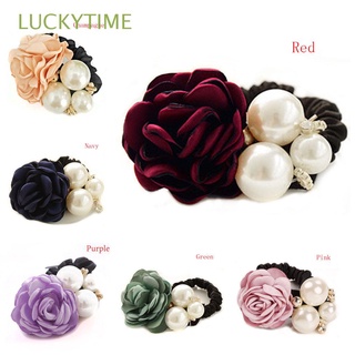 luckytime gift hairband mujeres perlas rosa flor nueva cinta de satén moda ponytail titular/multicolor