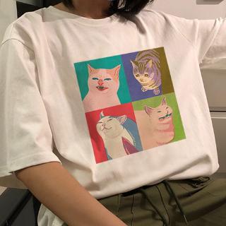 Divertido Gato Spoof Casual Álbum Gótico Hip Hop Ulzzang Impresión Regular Harajuku Tee Top Punk Ropa Mujer Camiseta