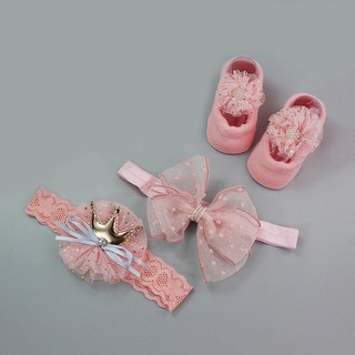 3 unids/set baby diadema+calcetines lindo corona arcos bebé niña diademas accesorios para el cabello (8)