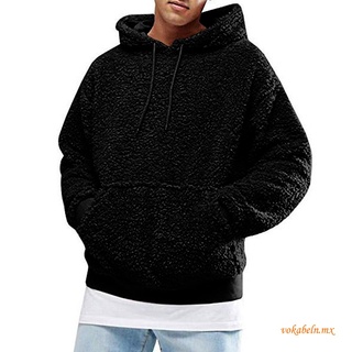 ✿CU❥Men Winter Hoodie, Polar Fleece Solid Color Hooded Long Sleeves Pullover