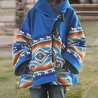 Mujer invierno hebilla de cuerno suelto estilo de viaje capa abrigo